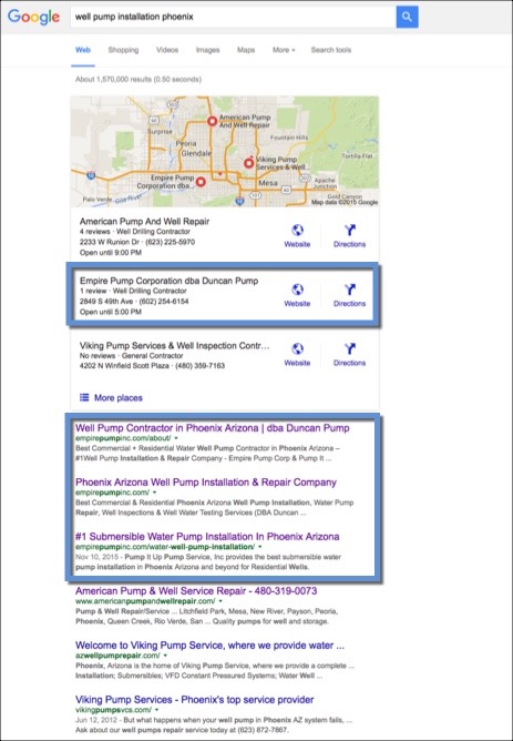 SEO Results for Well Pump Contractor