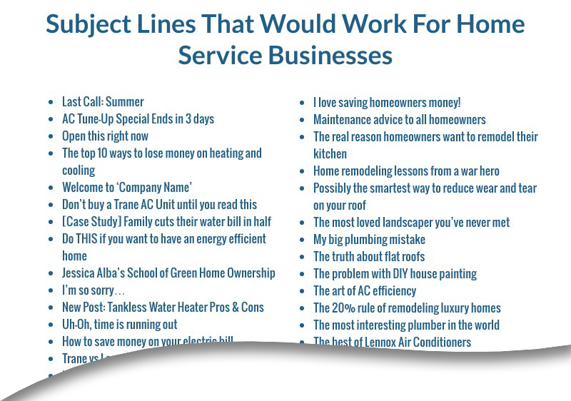 sample subject lines for home service businesses