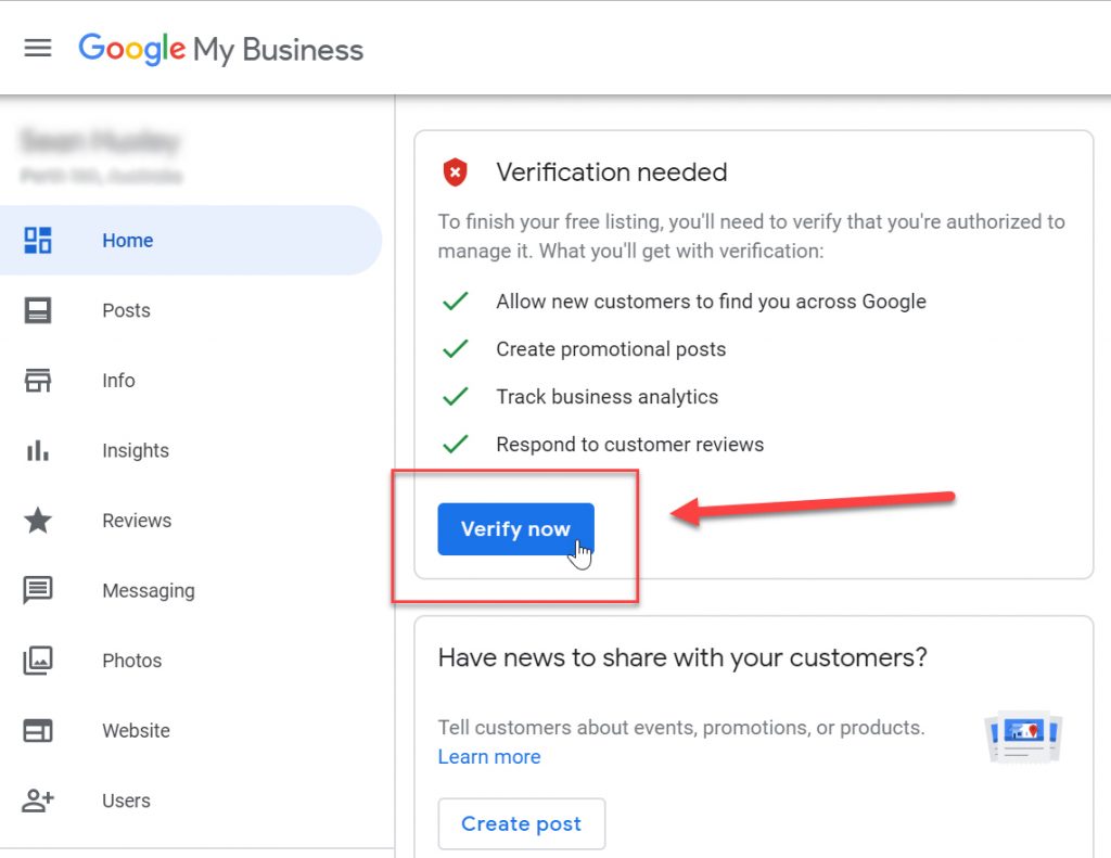 Google My Business Verification Button